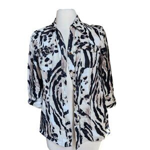 JM Collection 100% LINEN Shirt Women 4 Petite‎ Animal Print Floral blouse